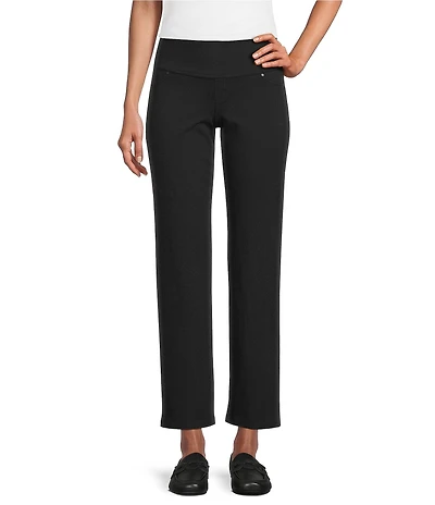 Intro Petite Size Solid Suave Knit Teri Straight Leg Tummy Control Pull-On Pants