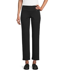 Intro Petite Size Solid Suave Knit Teri Straight Leg Tummy Control Pull-On Pants