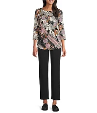 Intro Petite Size Solid Suave Knit Teri Straight Leg Tummy Control Pull-On Pants