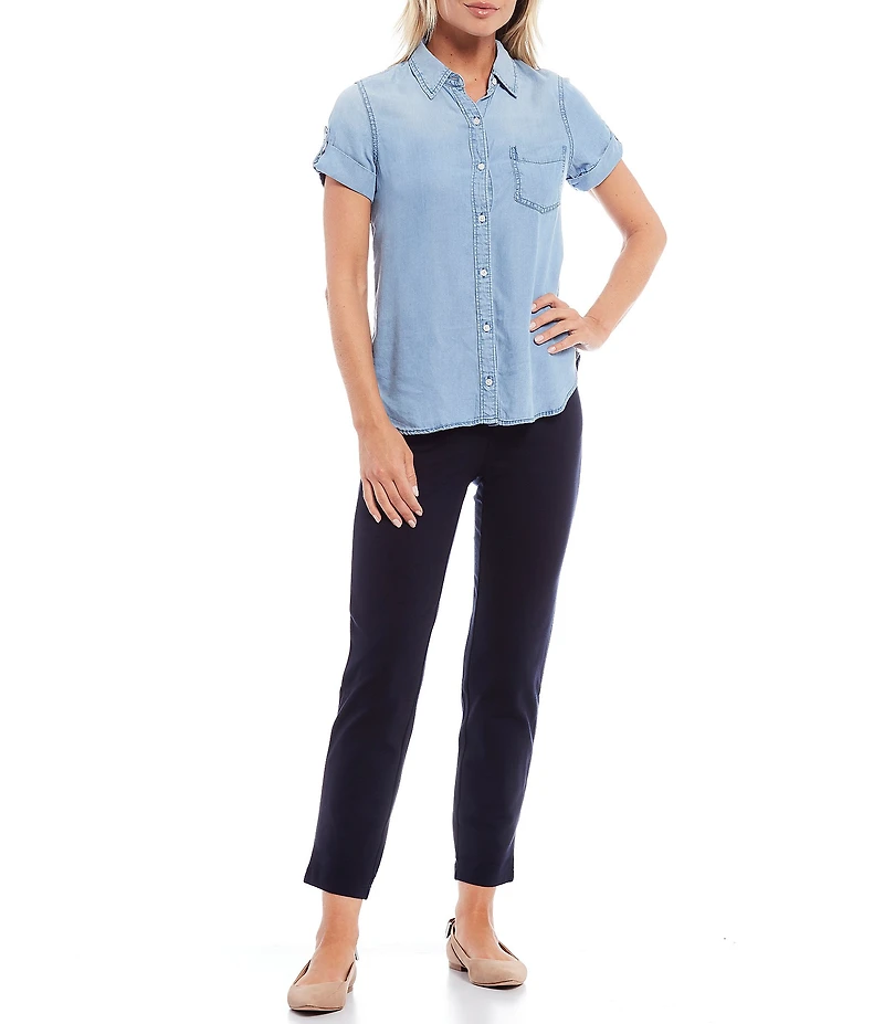Intro Petite Size Stella Double Knit Slim Straight Leg Pull-On Pants