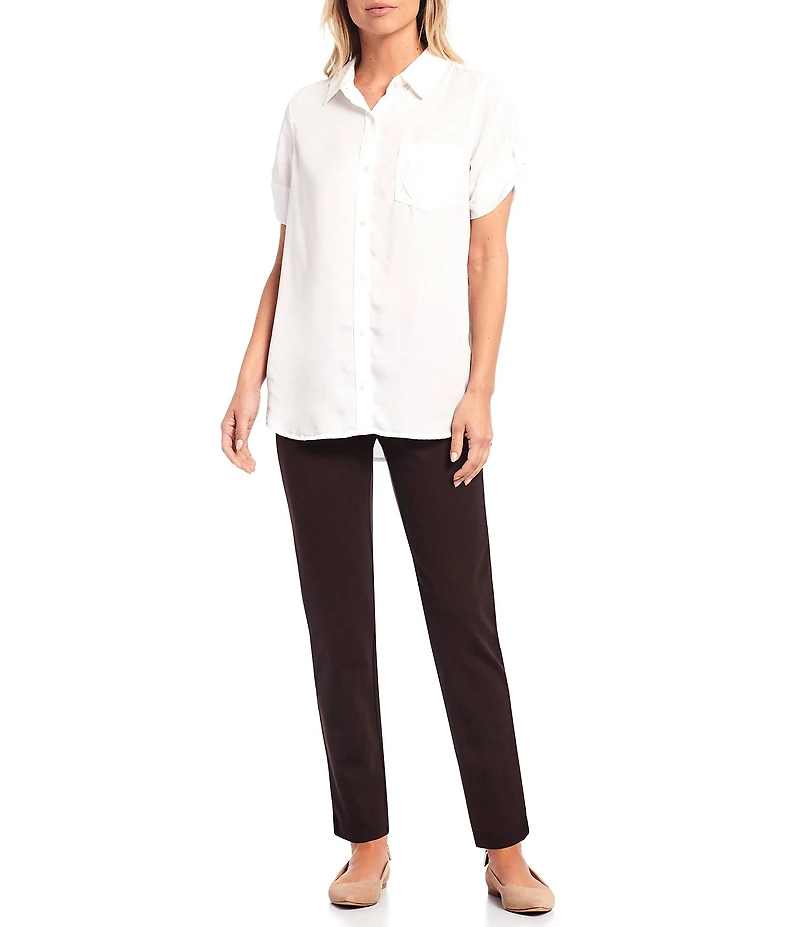 Intro Petite Size Stella Double Knit Slim Straight Leg Pull-On Pants