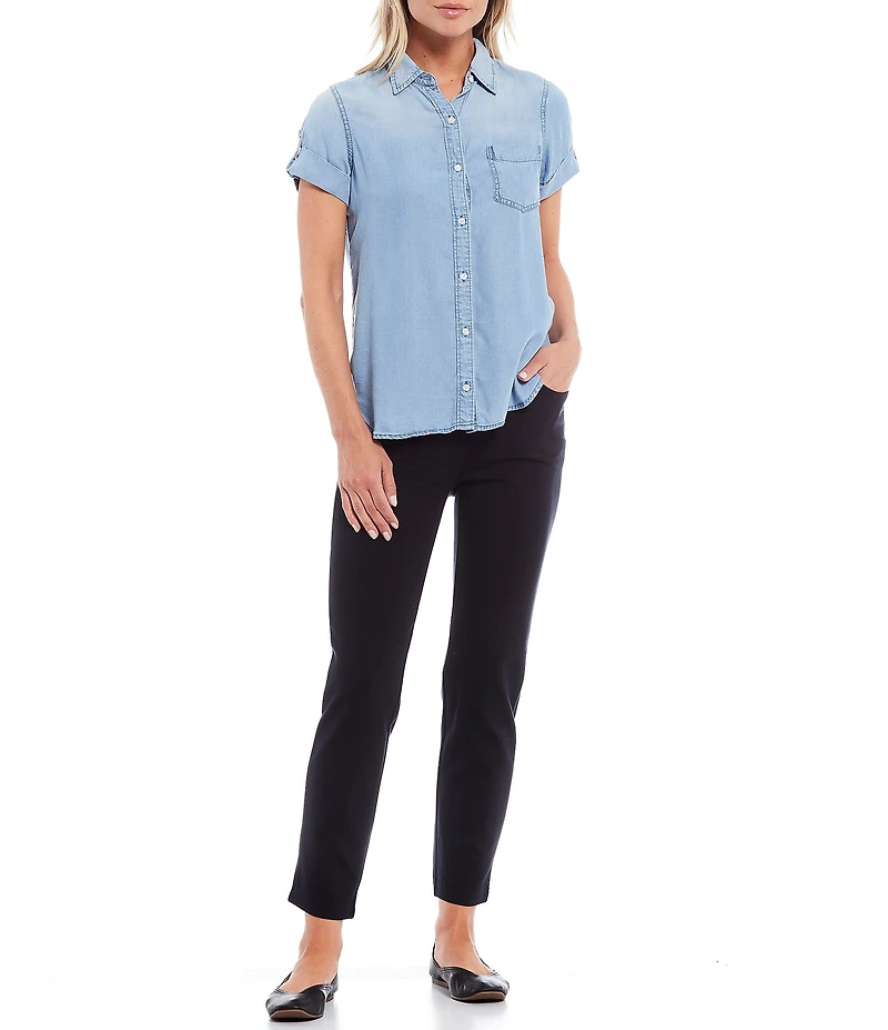 Intro Petite Size Stella Double Knit Slim Straight Leg Pull-On Pants