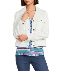Intro Petite Size Stretch Slub Weave Notch Collar Long Sleeve Easy Fit Button-Front Jacket