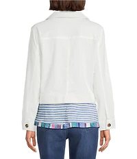 Intro Petite Size Stretch Slub Weave Notch Collar Long Sleeve Easy Fit Button-Front Jacket