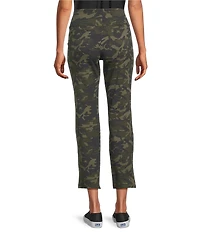 Intro Petite Size Suave Knit Teri Green Camo Printed Straight Leg Tummy Control Pull-On Pants