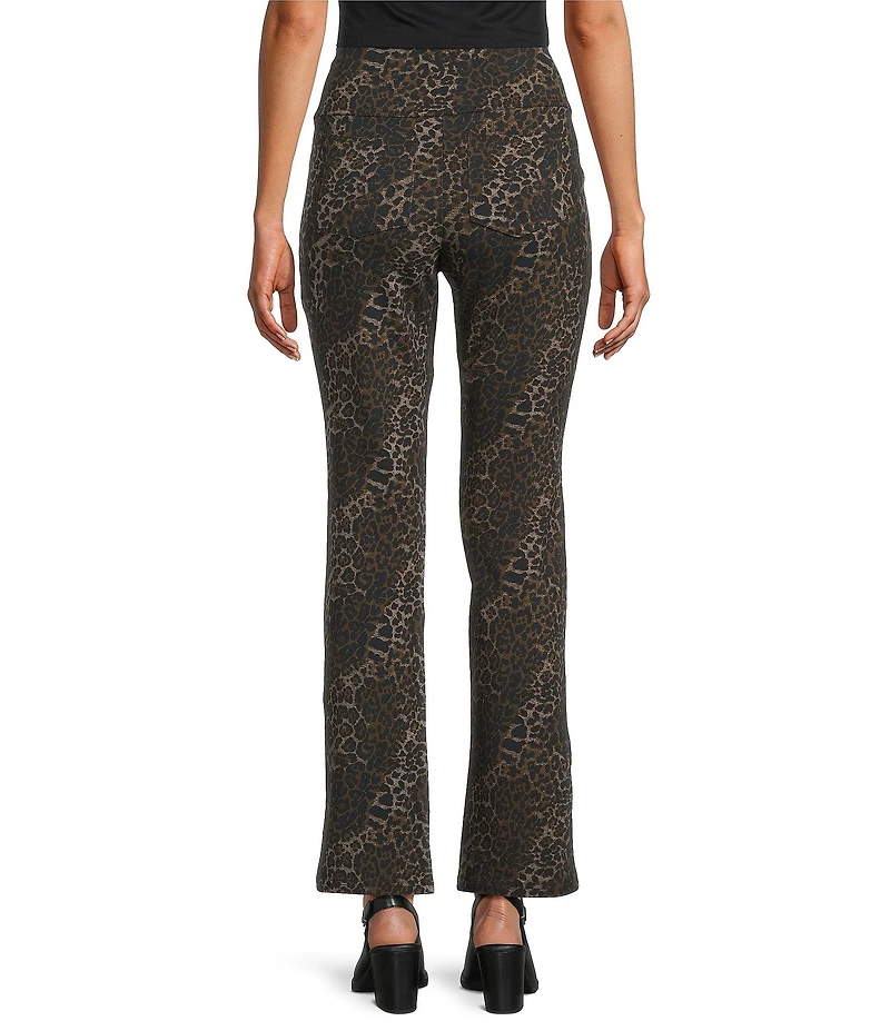 Intro Petite Size Suave Knit Teri Textured Animal Print Straight Leg Tummy Control Pull-On Pants