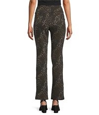 Intro Petite Size Suave Knit Teri Textured Animal Print Straight Leg Tummy Control Pull-On Pants