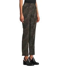 Intro Petite Size Suave Knit Teri Textured Animal Print Straight Leg Tummy Control Pull-On Pants