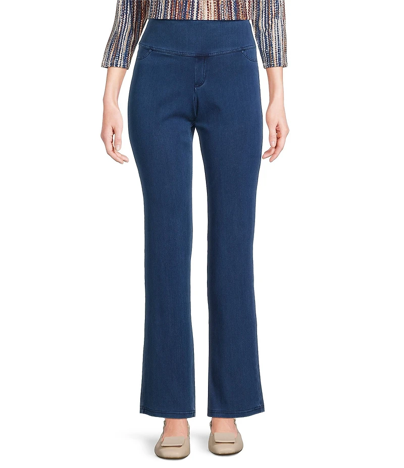 Intro Petite Size Teri Knit Denim Straight Leg Tummy Control Pull-On Pants