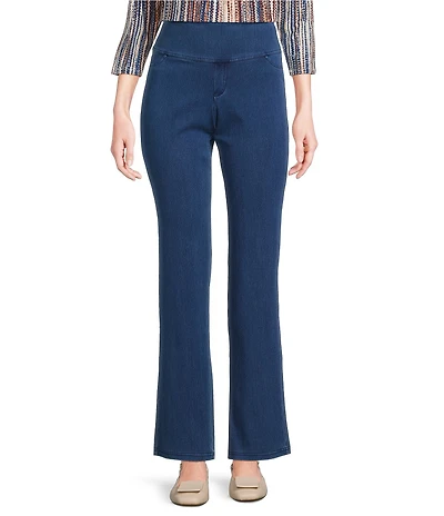 Intro Petite Size Teri Knit Denim Straight Leg Tummy Control Pull-On Pants