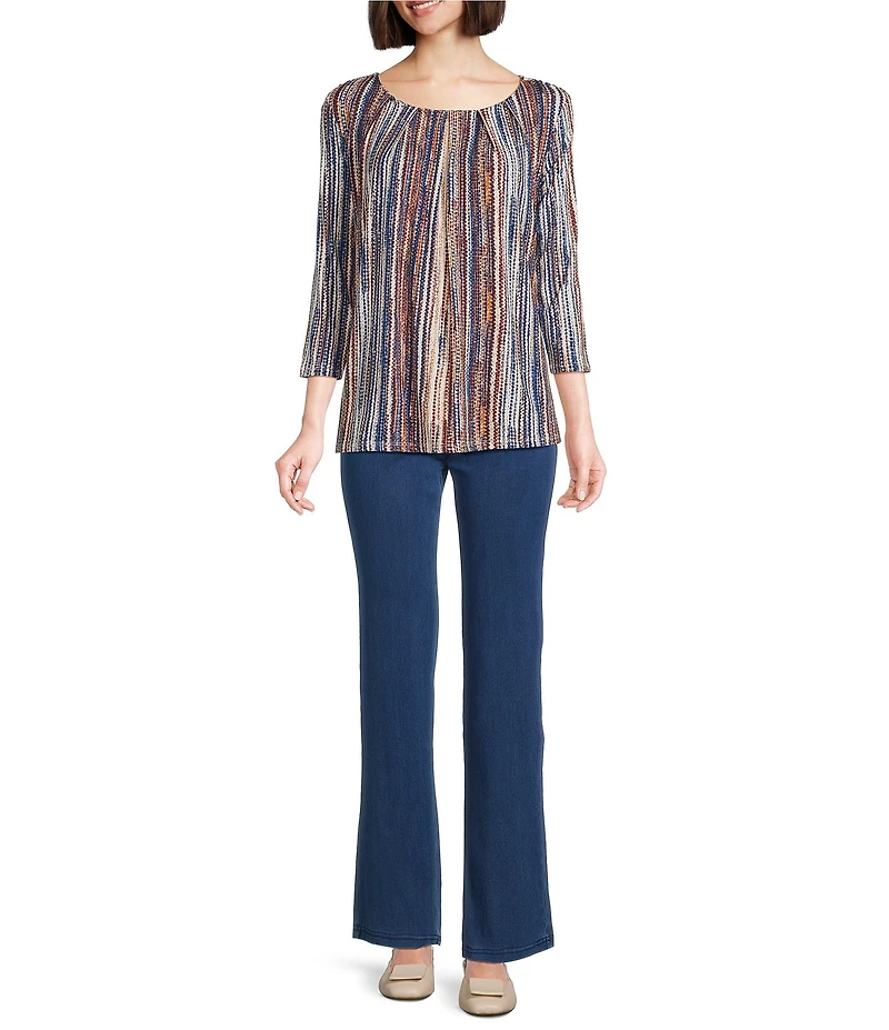 Intro Petite Size Teri Knit Denim Straight Leg Tummy Control Pull-On Pants