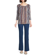 Intro Petite Size Teri Knit Denim Straight Leg Tummy Control Pull-On Pants
