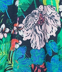 Intro Petite Size Tropic Botanical V-Neck Short Sleeve Tee