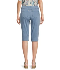 Intro Petite Size Tummy Control Grommet Tab Hem Denim Pull-On Bermuda Shorts
