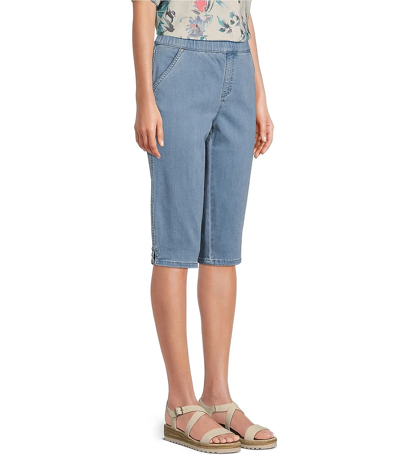Intro Petite Size Tummy Control Grommet Tab Hem Denim Pull-On Bermuda Shorts