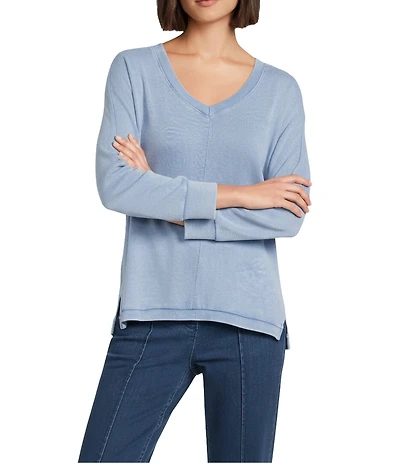 Intro Petite Size V-Neck 3/4 Sleeve Washed Knit Sweater