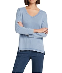 Intro Petite Size V-Neck 3/4 Sleeve Washed Knit Sweater