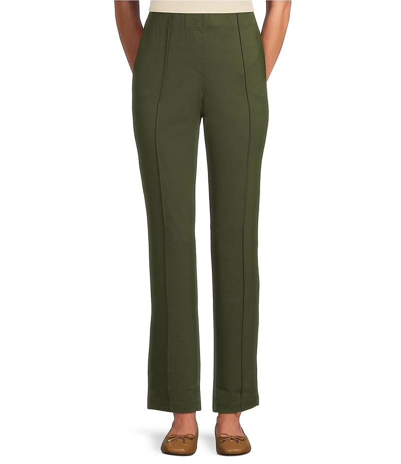Intro Petite Size Veronica Double Knit Pintuck Straight Leg Pull-On Pants