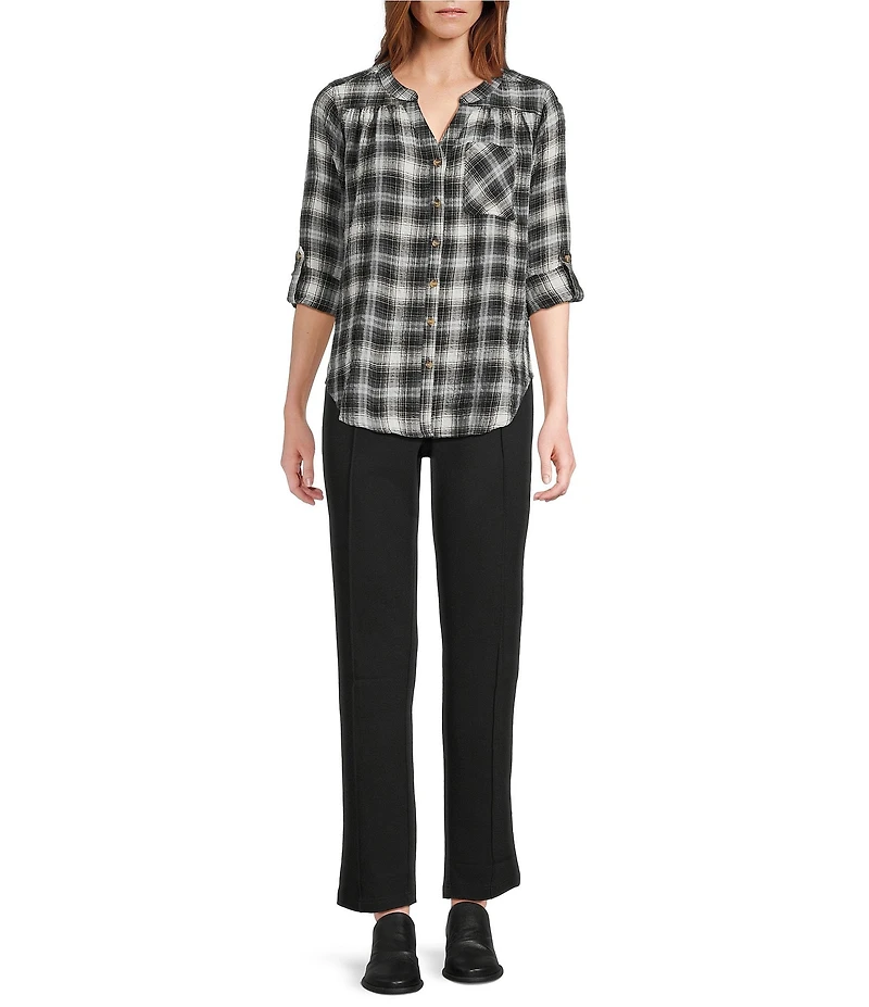 Intro Petite Size Veronica Double Knit Pintuck Straight Leg Pull-On Pants