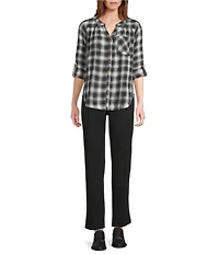 Intro Petite Size Veronica Double Knit Pintuck Straight Leg Pull-On Pants