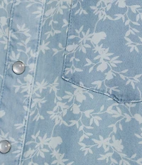 Intro Petite Size Woven Ditsy Print Point Collar Long Sleeve Snap Front Western Shirt