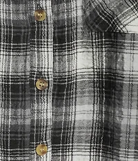 Intro Petite Size Woven New Natural Pearl Band V-Neck Long Roll-Tab Sleeve Button-Front Blouse