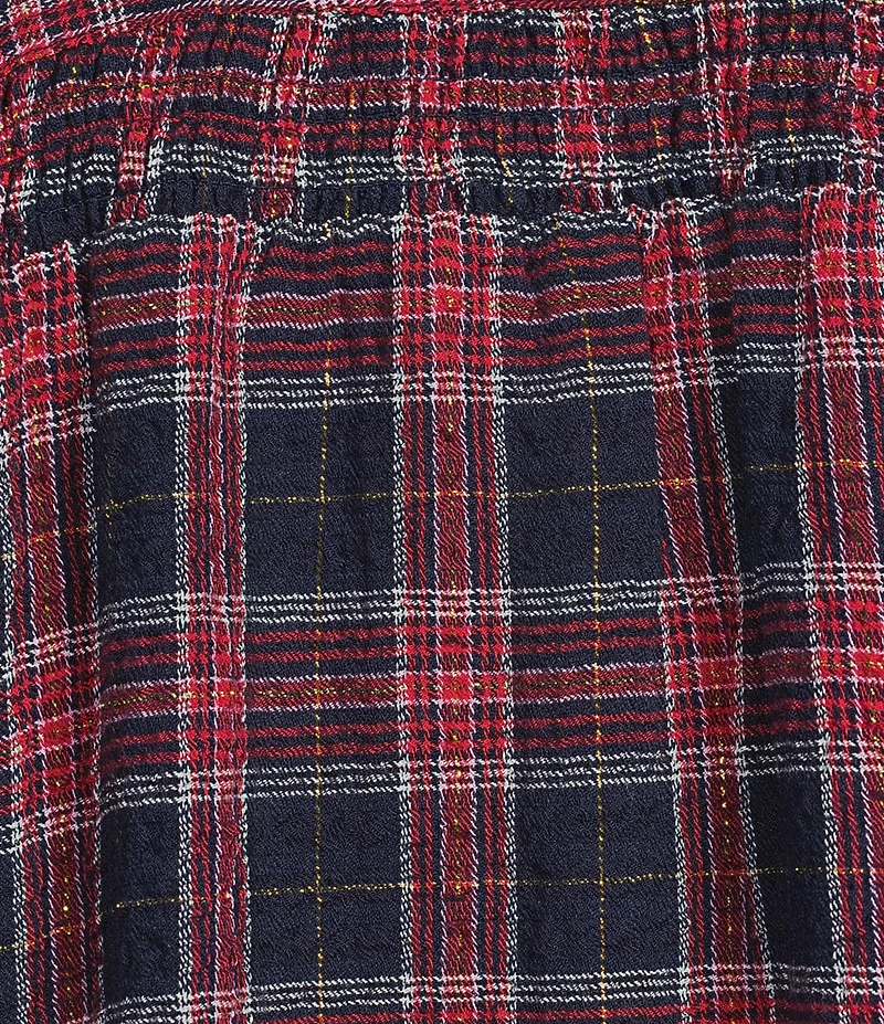 Intro Plaid Print Long Roll-Tab Sleeve Button Down Swing Shirt