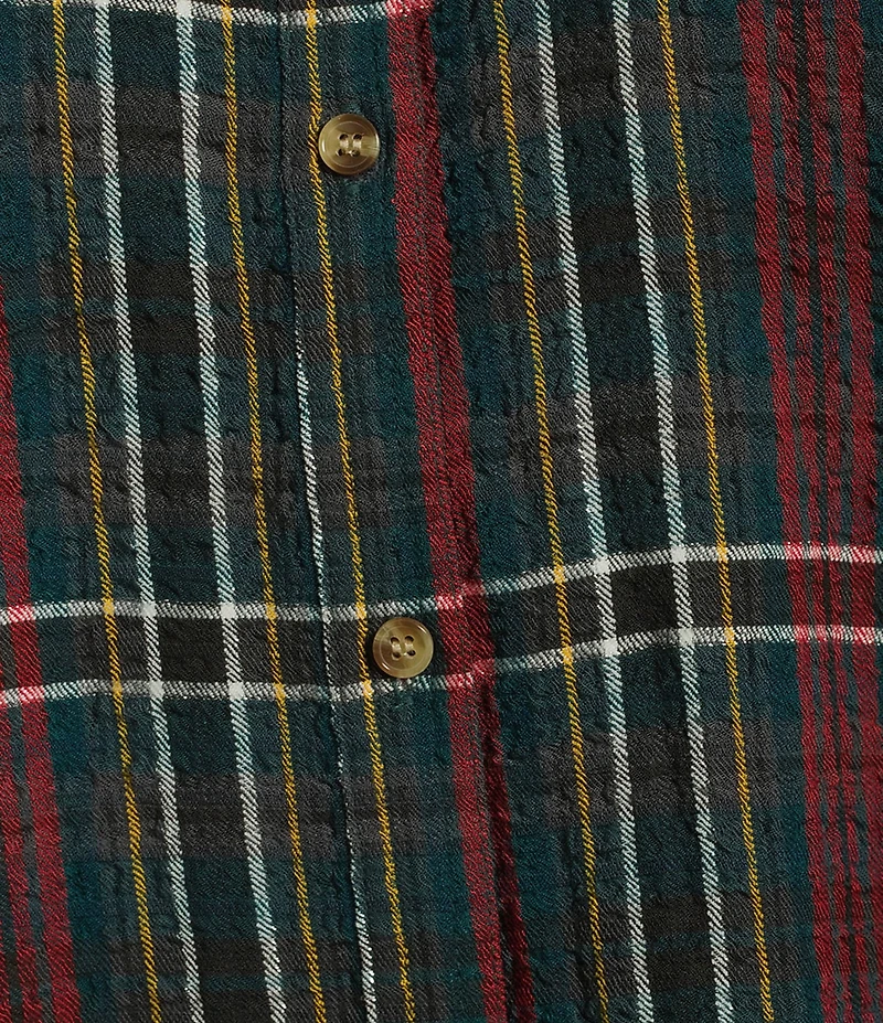 Intro Plaid Print Silver Lurex Detail Long Roll-Tab Sleeve Button Down Swing Shirt