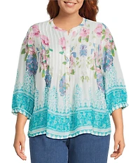 Intro Plus Size Begonia Pink Pleated Button-Front Blouse