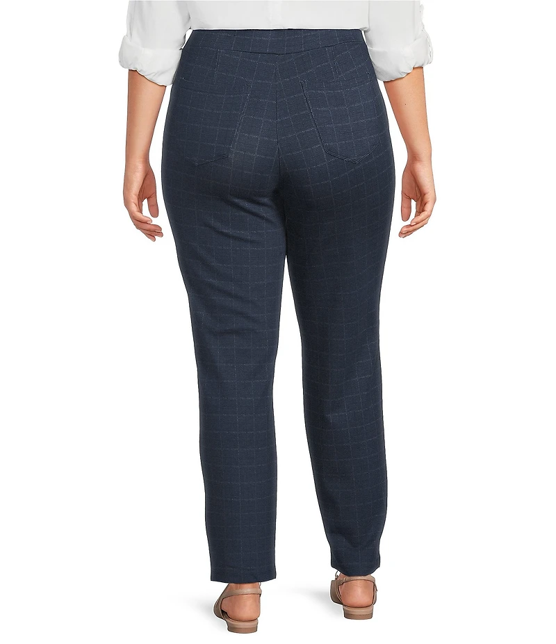 Intro Plus Size Bella Double Knit Blue Mens Wear Plaid Straight Leg Pull-On Pants