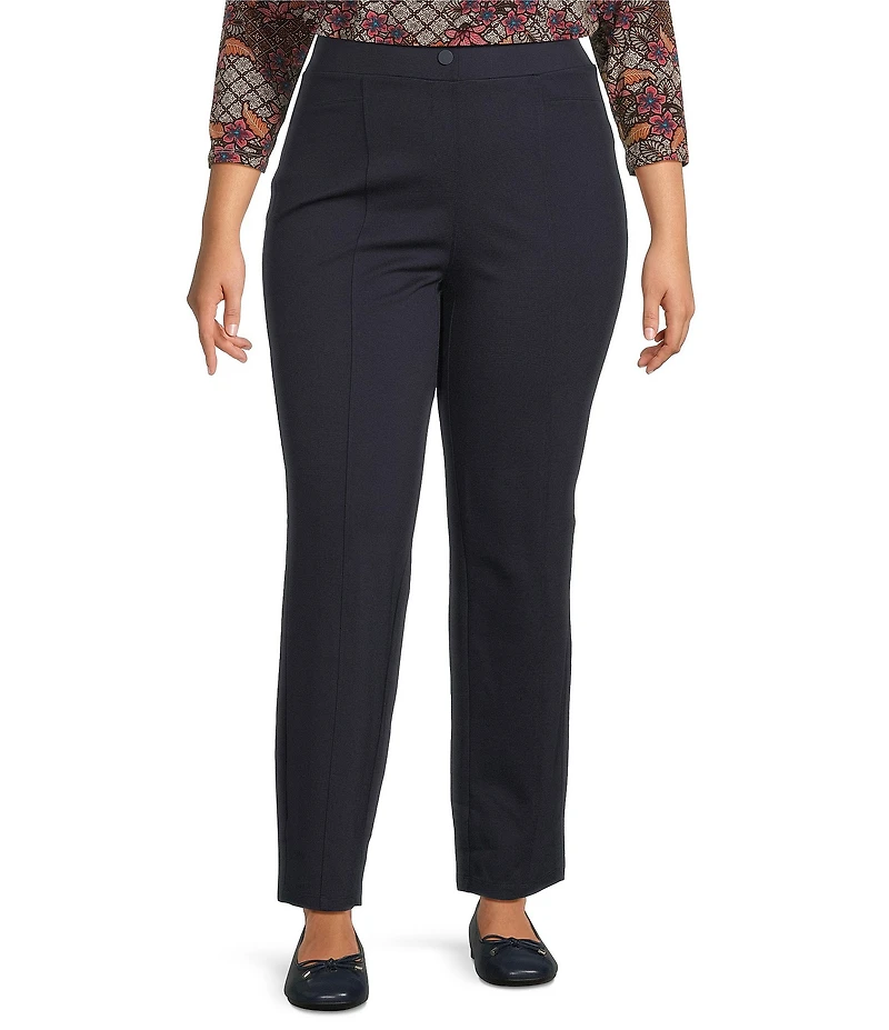 Intro Plus Size Bella Solid Double Knit Slim Hem Straight Leg Pants