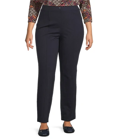 Intro Plus Size Bella Solid Double Knit Slim Hem Straight Leg Pants