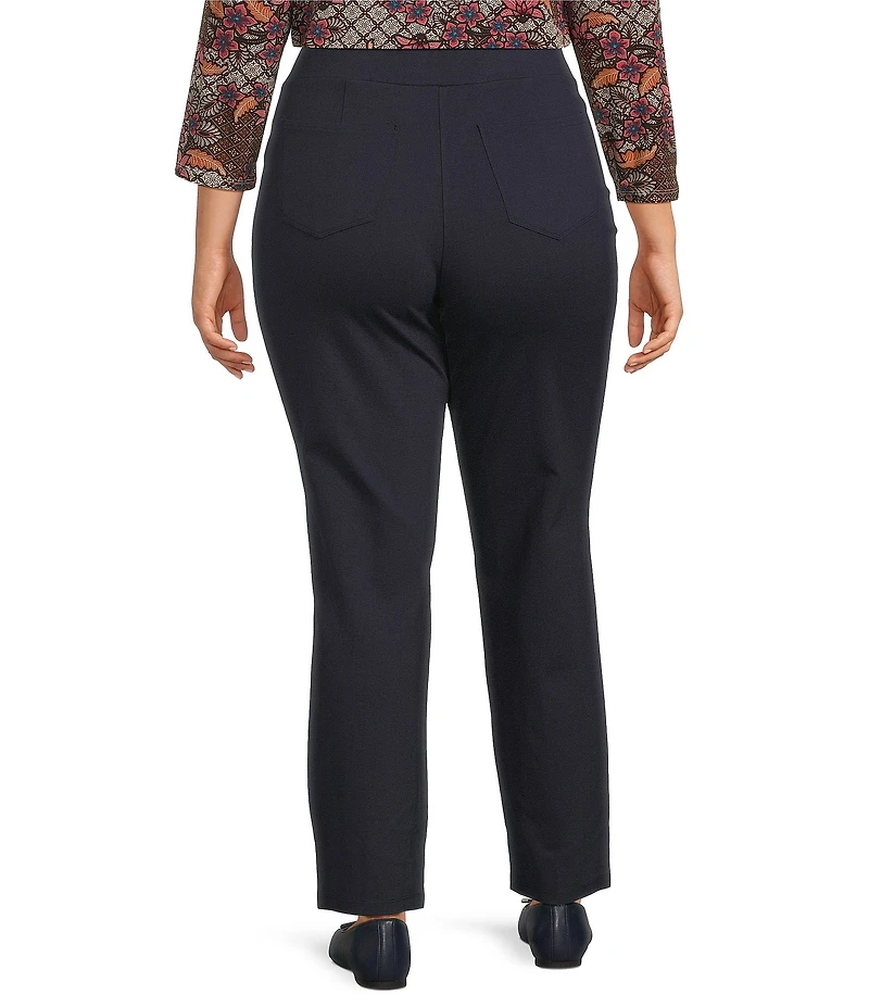 Intro Plus Size Bella Solid Double Knit Slim Hem Straight Leg Pants