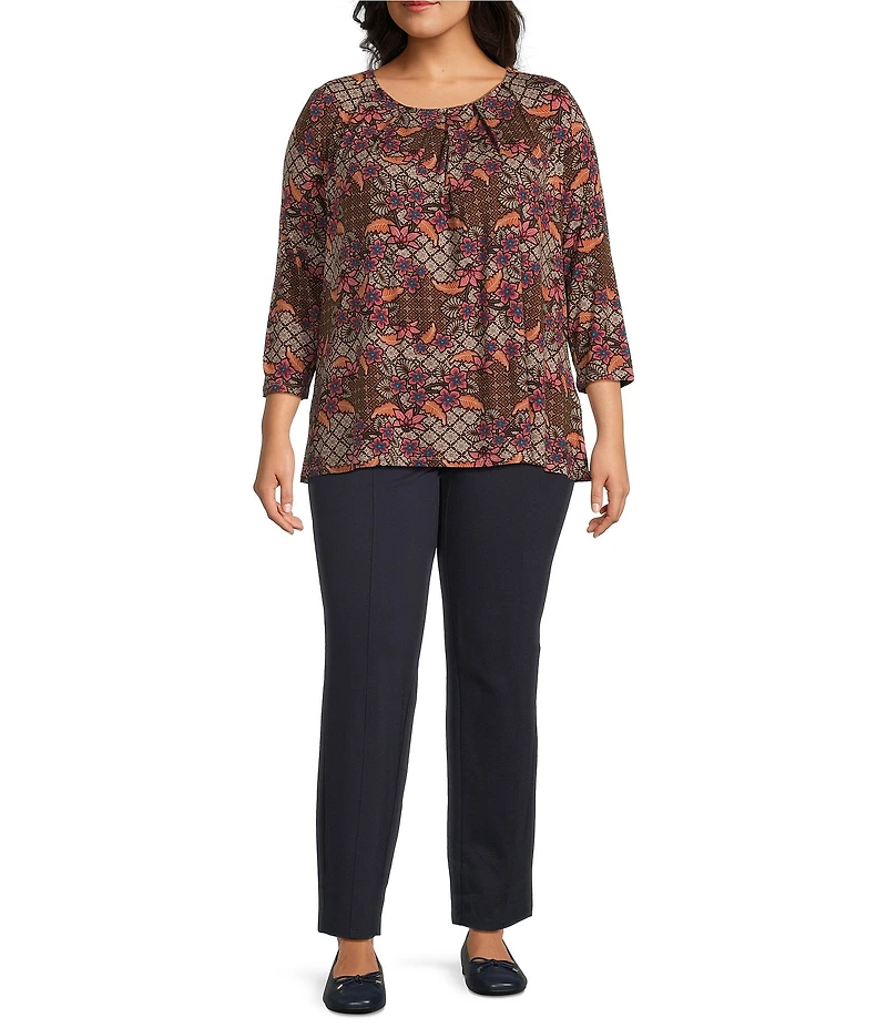 Intro Plus Size Bella Solid Double Knit Slim Hem Straight Leg Pants