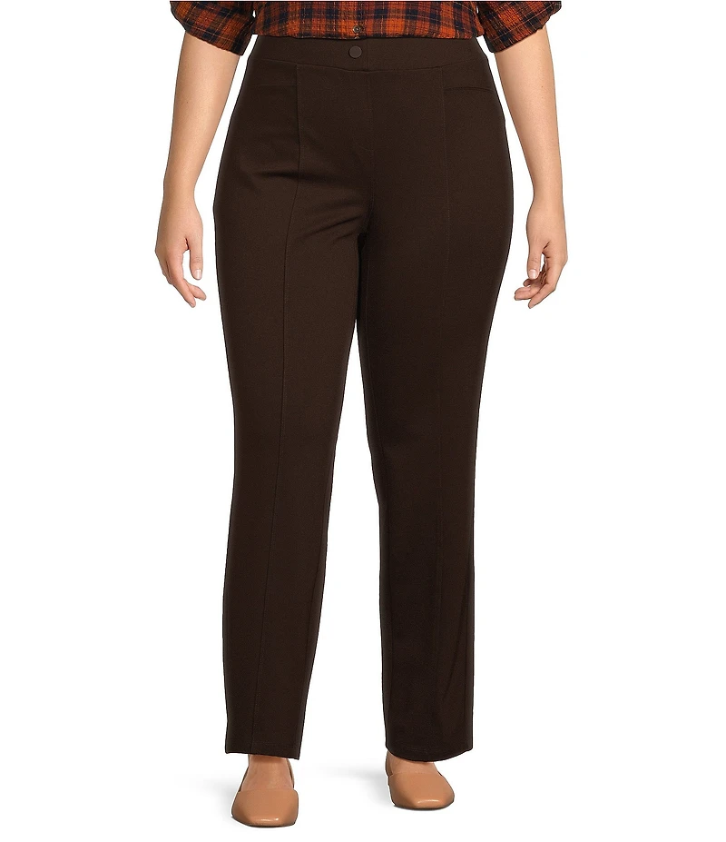 Intro Plus Size Bella Solid Double Knit Slim Hem Straight Leg Pants
