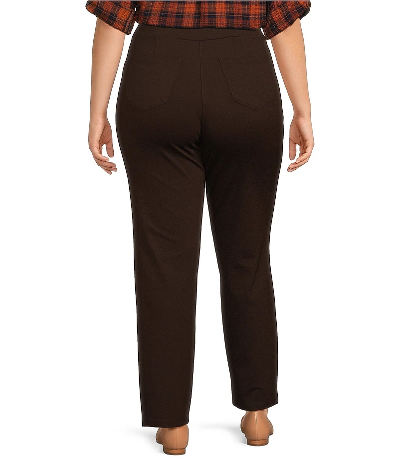 Intro Plus Size Bella Solid Double Knit Slim Hem Straight Leg Pants