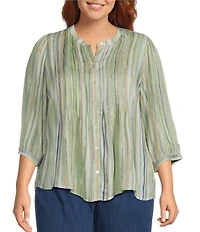 Intro Plus Size Bok Choy Pleated Button Front Blouse