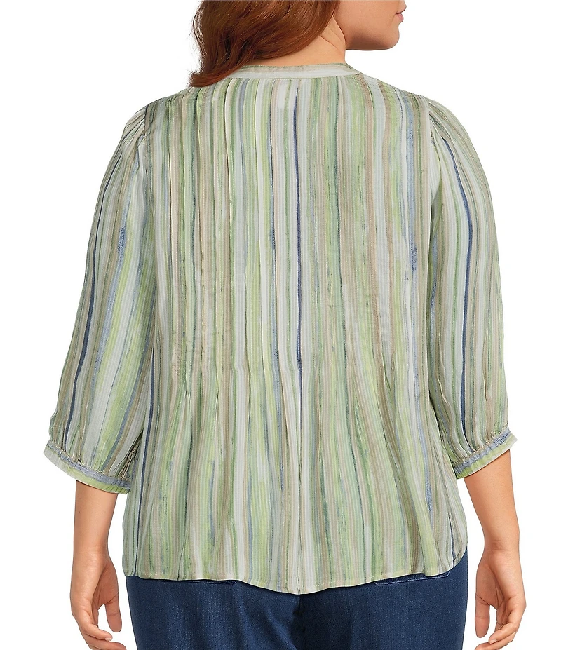 Intro Plus Size Bok Choy Pleated Button Front Blouse