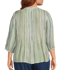 Intro Plus Size Bok Choy Pleated Button Front Blouse