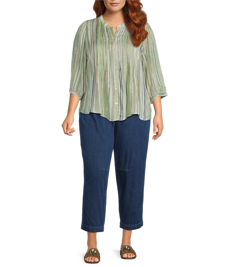 Intro Plus Size Bok Choy Pleated Button Front Blouse