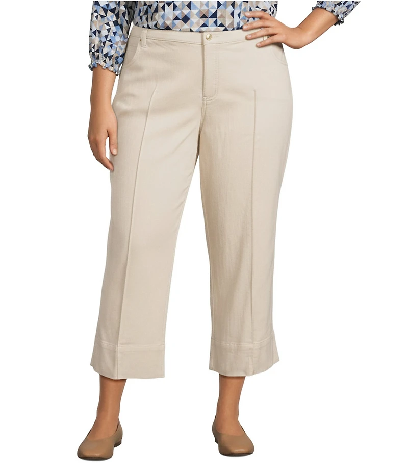 Intro Plus Size Carrie Slub Stretch Tummy Control Wide Leg Pants