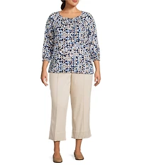 Intro Plus Size Carrie Slub Stretch Tummy Control Wide Leg Pants