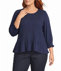 Intro Plus Size Crew Neck 3/4 Sleeve Peplum Top