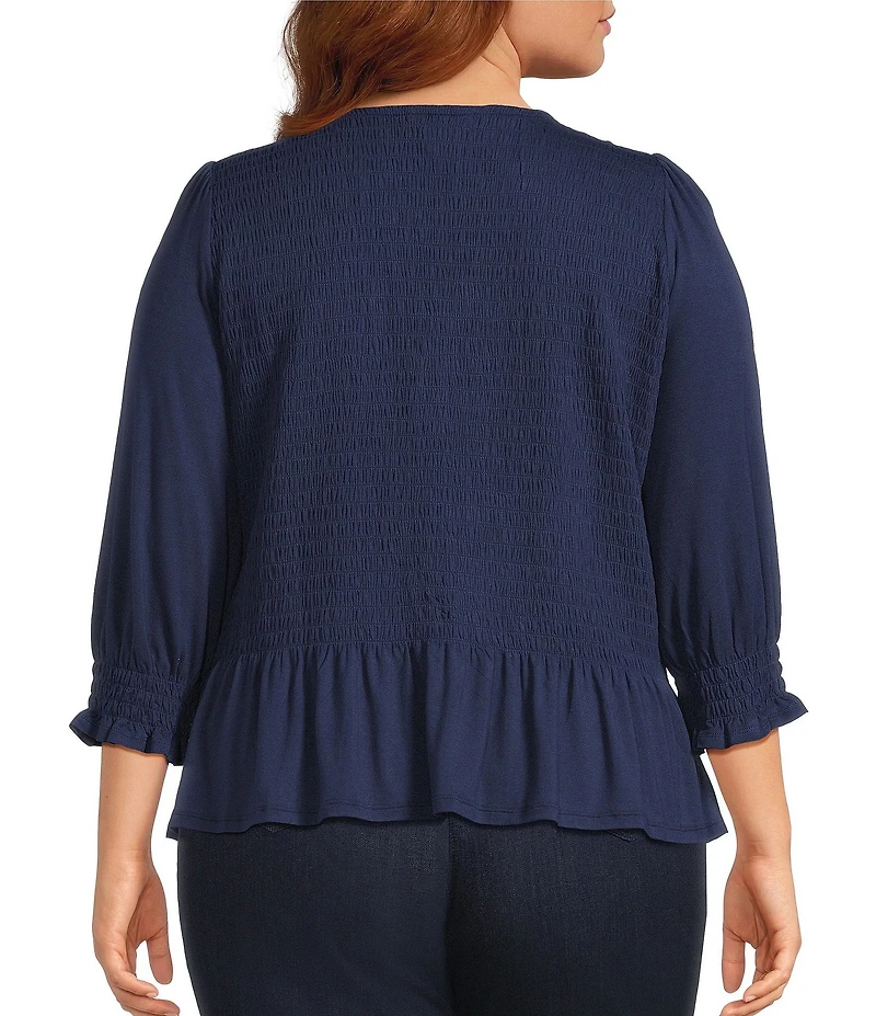 Intro Plus Size Crew Neck 3/4 Sleeve Peplum Top