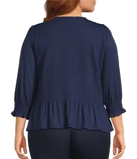 Intro Plus Size Crew Neck 3/4 Sleeve Peplum Top