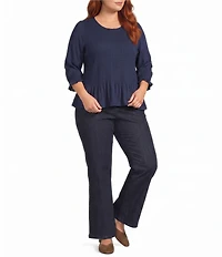 Intro Plus Size Crew Neck 3/4 Sleeve Peplum Top