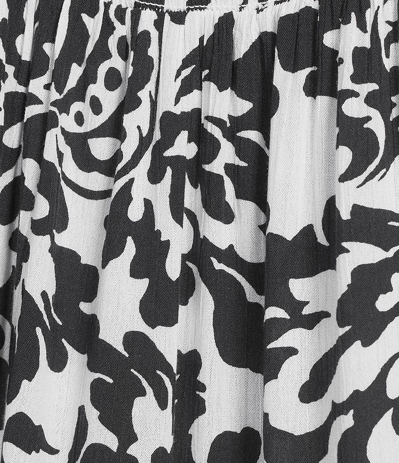 Intro Plus Size Crinkle Gauze Floral Scoop Neck Elbow Sleeve Button-Front Blouse