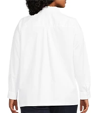 Intro Plus Size Crystal Embellished Front Long Roll-Tab Sleeve Button Front Shirt