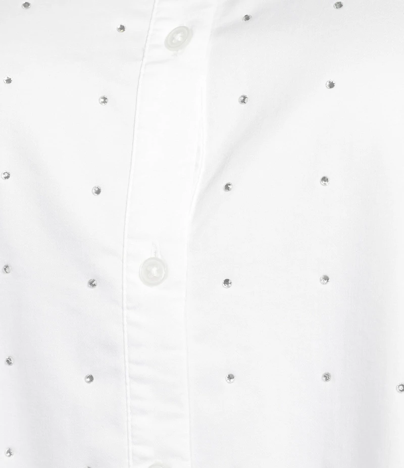 Intro Plus Size Crystal Embellished Front Long Roll-Tab Sleeve Button Front Shirt