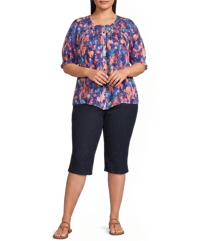 Intro Plus Size Dahlia Solid Pull-On Skimmer Denim Shorts